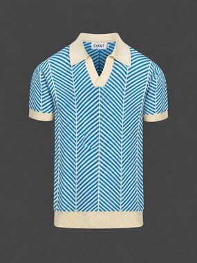 OXKnit Blue Jacquard Knit Retro Polo Shirt 2XL NWT